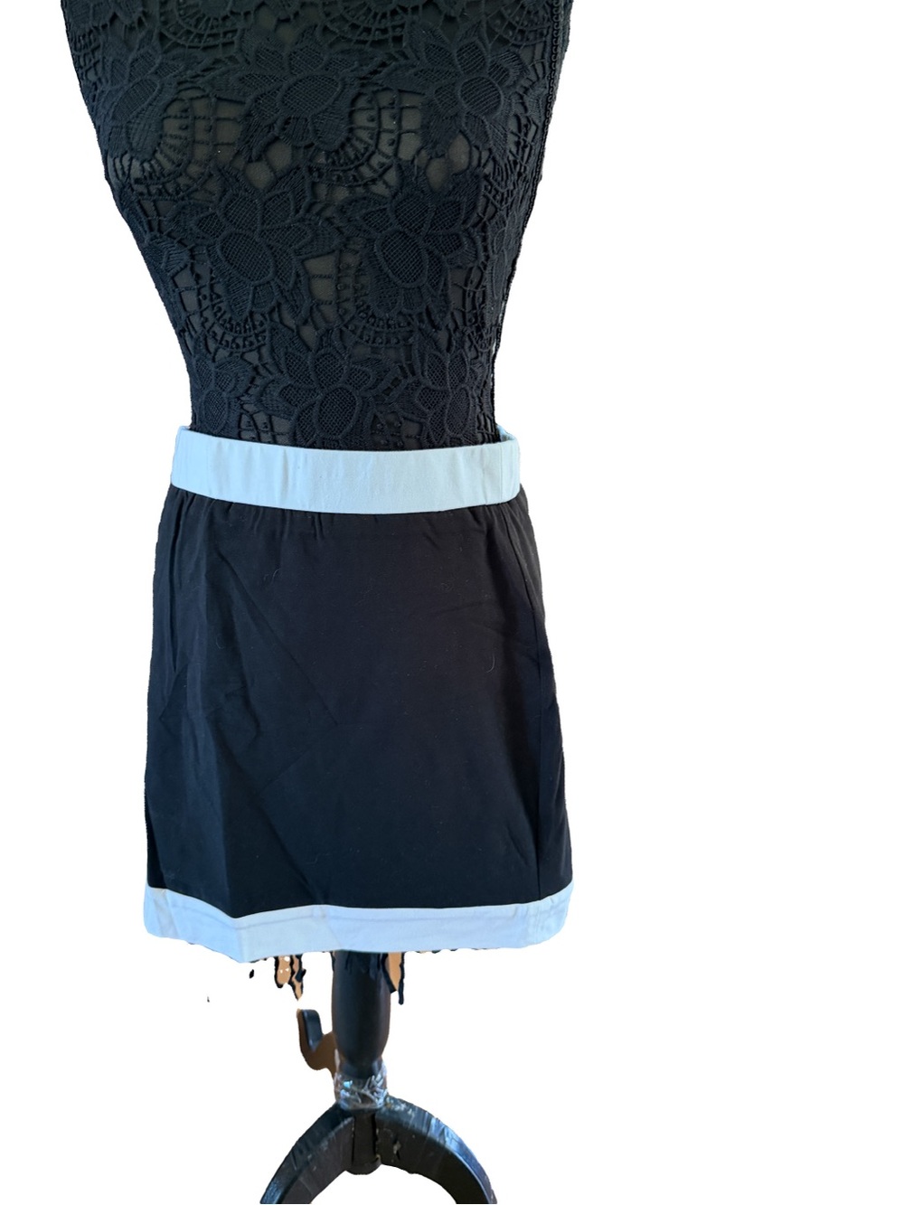Express Black Mini Skirt with White trim at Waist and Hem